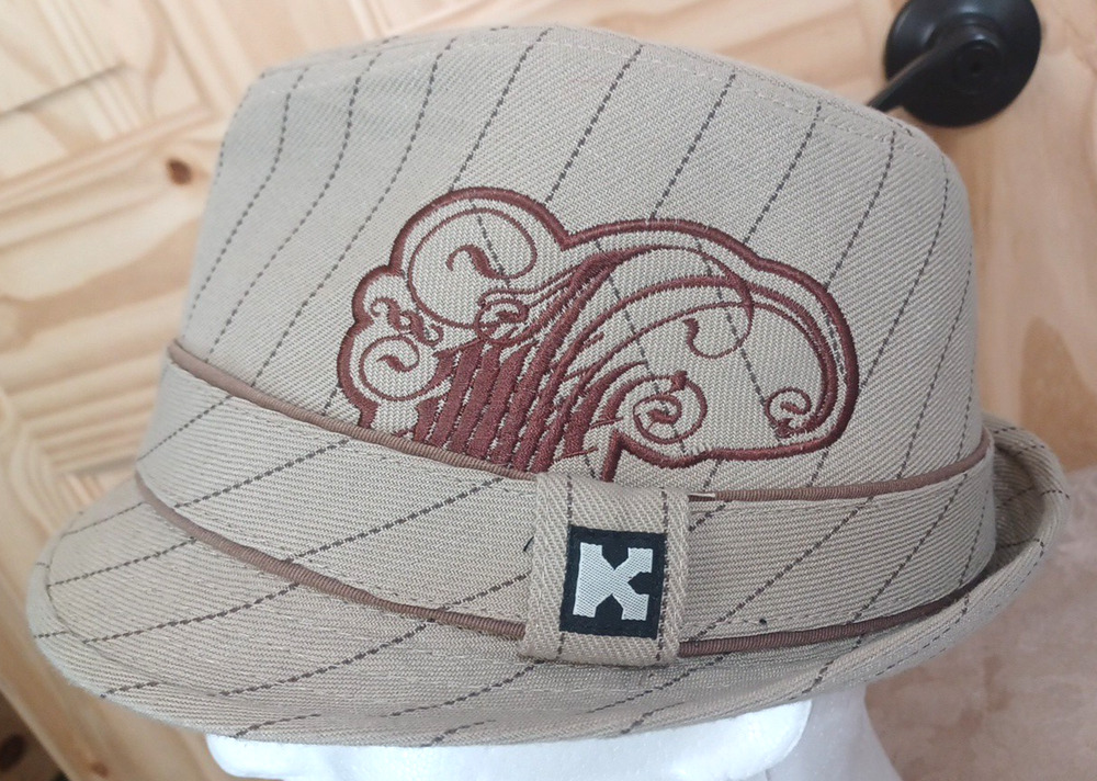 Kenny K. Beige Brim Embroidered Lined Fedora Hat 100% Cotton XL